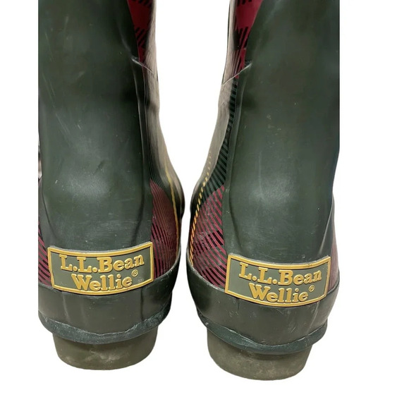 Women's LLBean Wellie Rain Boots‎ Black, Red Plaid Rubber Boots Size 7 - Picture 7 of 7
